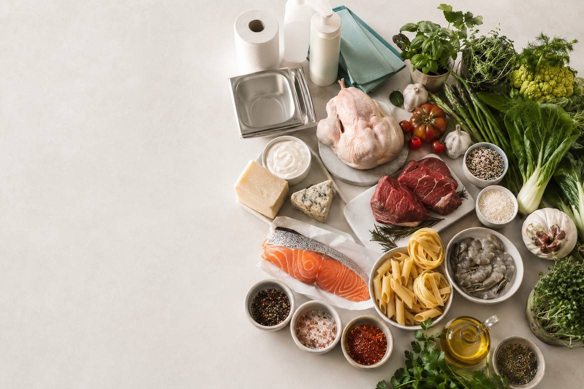 Продукты для ресторанной кухни: мясо, рыба, овощи, специи